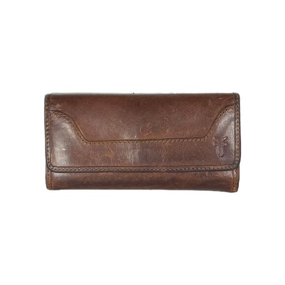 Frye Handbags - Frye Melissa Continental Cognac Brown Distressed Leather Snap Trifold Wallet